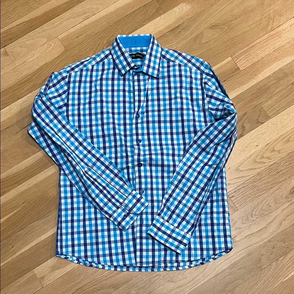 Kids Blue Checkered Button Down Shirt